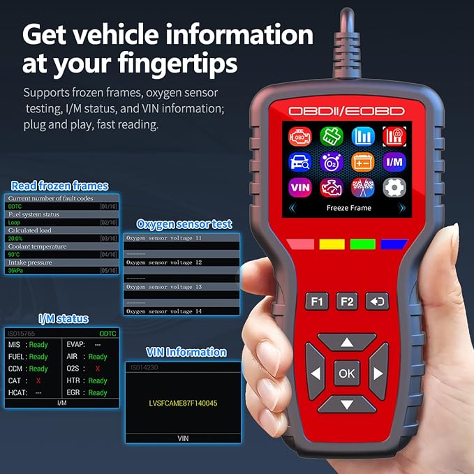 K2 obd2 scanner obd2 scanner diagnostic tool with Battery Tester, Check Engine Fault Code Reader with freeze frame, oxygen sensor testing, I/M readiness status,suitable for OBDII/EOBD vehicle
