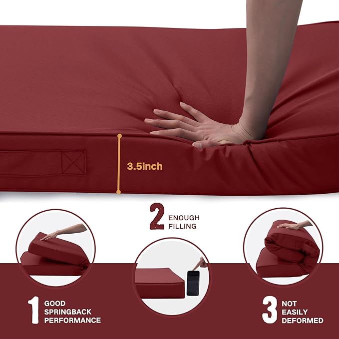 Outdoor Bench Cushion 4 inches Memory Foam Waterproof Patio Furniture Bench Cushion Porch Swing Cushion with Handle and Adjustable Strap, 48 x 18 Inch Burgundy