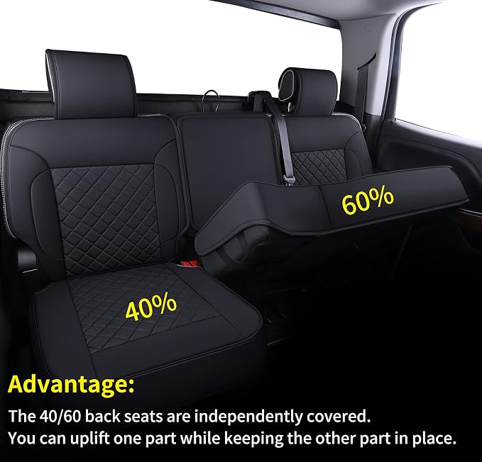 LUCKYMAN CLUB Chevy Silverado/Sierra P01-S1 Seat Covers Full Set, Fit 2014-2018 1500/2015-2019 2500 HD/3500 HD Crew Cab with Breathable Faux Leather (Full Set, Black)