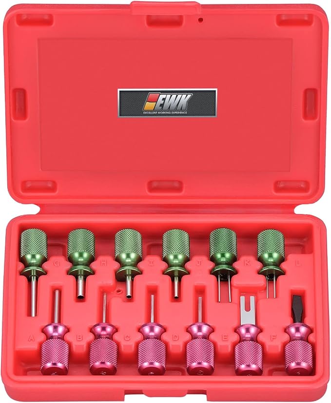 EWK 12 Pcs Universal Automotive Wire Electrical Terminal Removal Tool Kit, Depinning Tools for Electrical Connectors & Wire Terminals, Ideal for Mechanics and DIYers