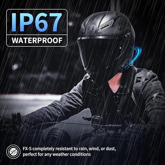 Fodsports FX-S Motorcycle Bluetooth Headset V5.4, 2-Way Helmet Intercom Communication System with IP67 Waterproof, CVC Noise Cancellation, Hands-Free Music/Call, 2 Type Mics, Black, 2 Pack