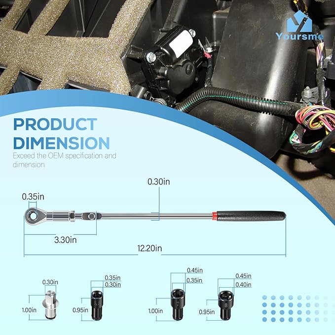 Yoursme 64180 Actuator Motor Wrench Kit Come with 5.5mm 7mm 8mm Sockets and 1/4" Square Drive Adapter, Replace Fasteners on Small Electric HVAC Motors