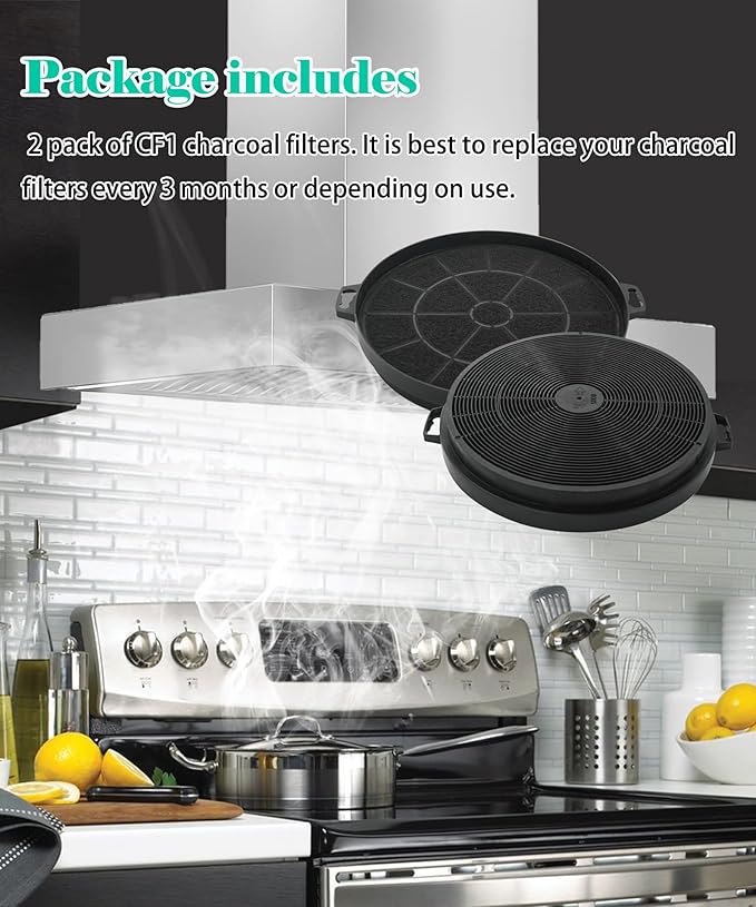 2Pcs CF1 Range Hood Charcoal Filter Compatible With Zline/AKDY/MCBON/SOONYE All Range Hood Models,Replace # CF1 CF01,CF001,CF0003, CF0006,CFK5-JL,IE71 TE77 COS-QB75(Not for 587,597,9597 Series)