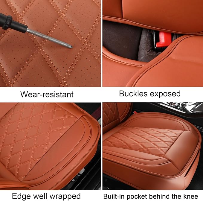 MIROZO Seat Covers Full Set,Leather Seat Covers Waterproof Seat Cover Automotive Seat Covers Car Seat Protector Vehicle Cushion Cover Universal Fits for Sedan, Truck and SUV (Full Set, Brown)
