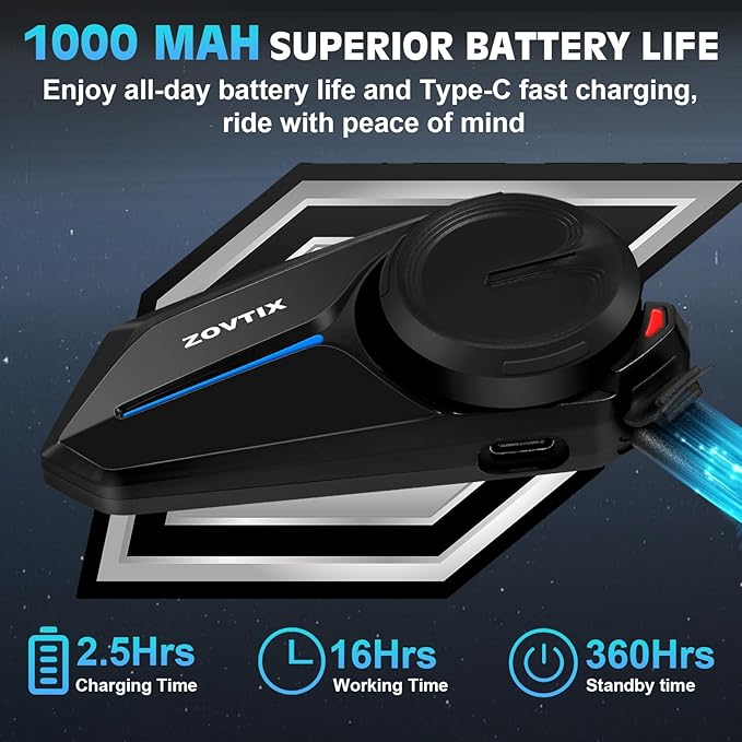 Motorcycle Helmet Headset 3 Riders Communication System S2 Intercom with Music Sharing/HiFi Sound/3 EQ Music Modes/DSP&CVC Noise Cancellation/IP67/FM Radio - S2-Black 2 Pack