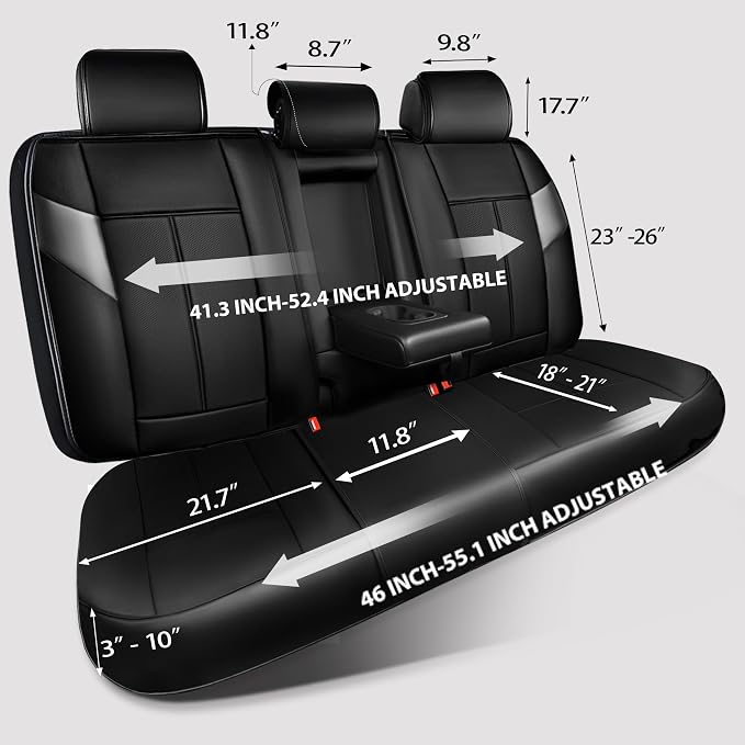 CAR PASS Nappa Leather Back Seat Cover, Waterproof Bench Rear Seat Cover, Breathable Back Row Protector Luxury Cushioned, XL-L-M Size Universal Fit for Cars SUV Pick-up Truck Sedan(Black Charcoal)