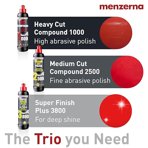 menzerna Polishing Set 8oz – HCC1000, MCC2500 & 3800 | 3-Step System for Scratch Removal, Swirl Elimination & Mirror-Like Finish