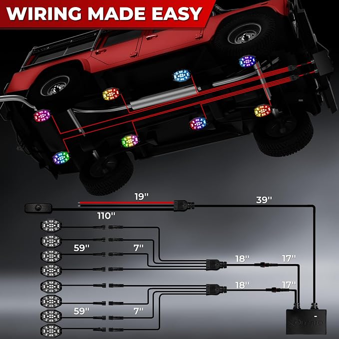 8 Pods 9 Sides RGB Rock Lights, App/2 Remote Control Led Underglow Lights Compatible with 12V Trucks Jeep UTV ATV Golf Cart Off Road, Brake Signal, Waterproof, Music Mode, Plug and Play, Multi-Color