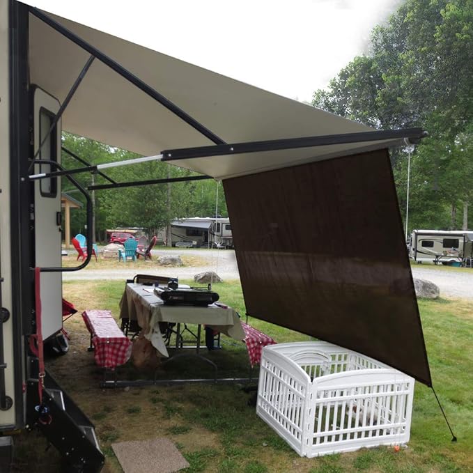 Leaveshade RV Awning Sunshade Screen 6' X 14' 3'' (Fit for 15' Awning)- Brown Mesh Sun Shade Block Patio Front Glare Motorhome Camping Trailer Awning Shade UV Sunblocker Sunscreen - 3 Year Warranty