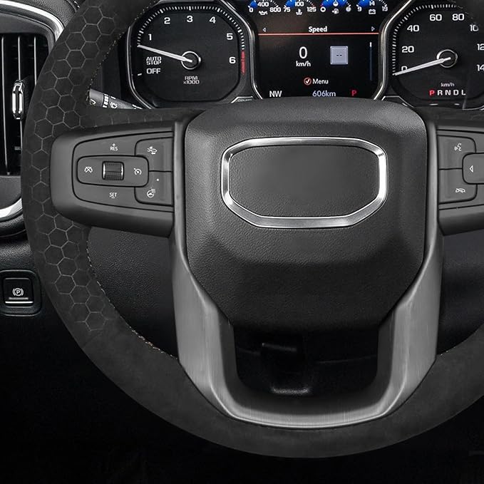 MEWANT DIY Stitching Car Steering Wheel Protector Wrap Cover for GMC Sierra 1500 2019-2023 / Sierra 1500 Limited 2022 / Sierra 2500 2020-2024 / Sierra 3500 2020-2024 / Yukon (XL) 2021-2023 Accessories