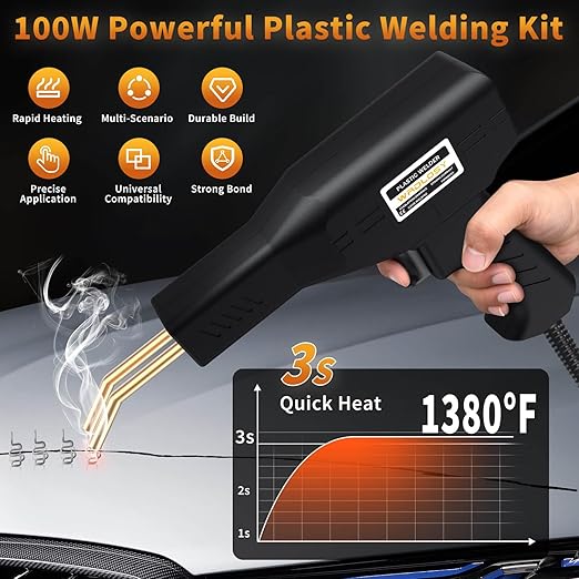 Plastic Welder, 1200PCS Staples, Plastic Welding Kit, Must Have for DIYers, Instant On/Off, Welder Kit, Bumper Repair, Portable Toolbox (Black)