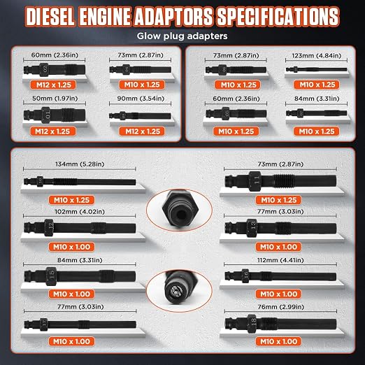 Compression Tester Automotive 46Pcs Petrol & Diesel Compression Tester Kit for HDI/TDCi/Pumpe Duse Engine Cylinder Leak Down Tester Kit with Compression Gauge,Dual-Meter Leak Detector, Adapters
