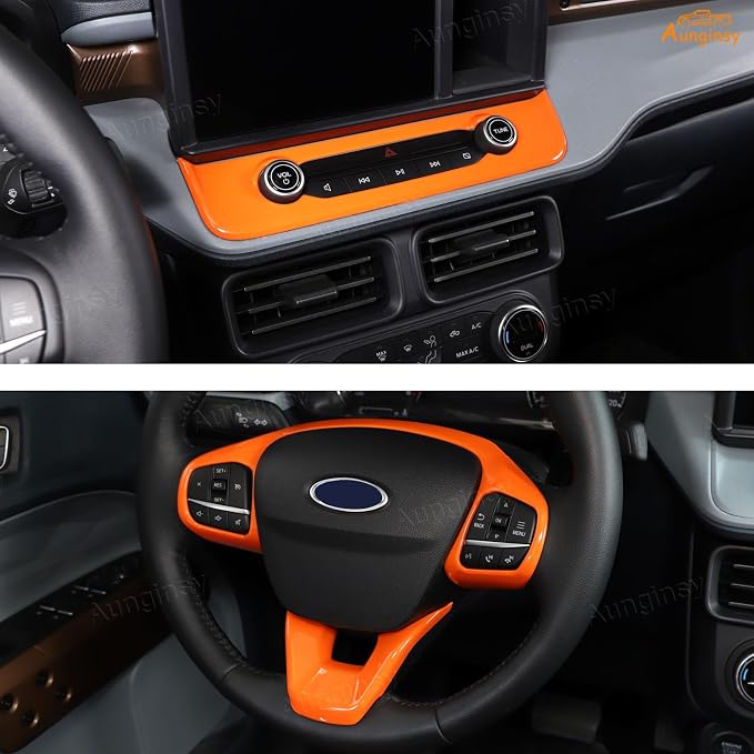 Car 7Pcs Center Console Decoration Trim Kit Compatible with Ford Maverick 2022-2024 Central Control A/C Volume Switch/Outlet Vent/Gear Shift/Steering Panel Protector Cover Interior Accessories