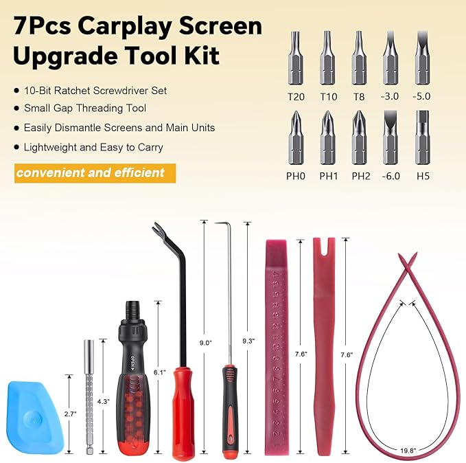 Ratchet Screwdriver 7 PCS Auto Trim Removal Tool Kit, No-Scratch Car Interior Disassembly Set for Dash Radio Audio CarPlay Screen Upgrade & Reverse Camera Installation