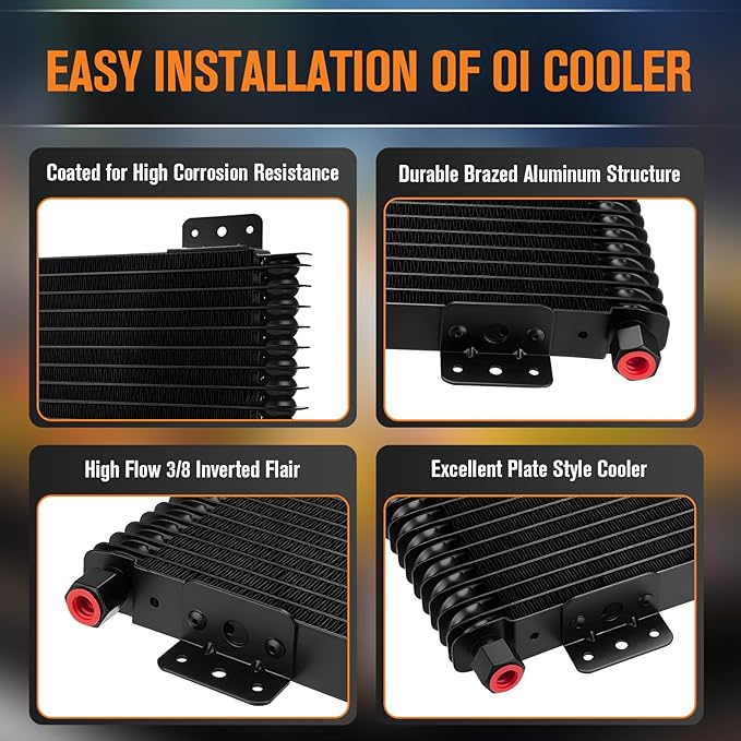 40k Transmission Oil Cooler LPD47391, Heavy Duty 40,000 GVW Max, Low Pressure Drop, Compatible with Tru-Cool,Includes Mounting Hardware-Ideal for Heavy Vehicles,40,000 GVW transmission cooler (black)