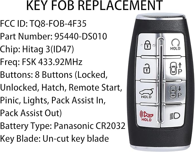 Smart Key for Hyundai Genesis GV70 2022-2023, Alliskeys 8-Buttons Proximity Key Fob Replacement for Hyundai Genesis GV70 2022 2023 TQ8-FOB-4F35 95440-DS010