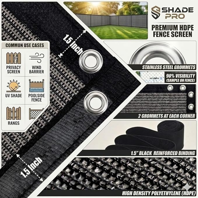 90% Shade Cloth Sun Shade Fabric Privacy Screen Shade Cover for Patio Garden Pergola Shade Cover Canopy with Gromments