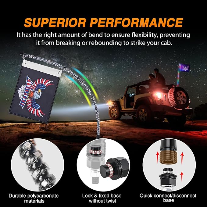 Nilight RGB Whip Light 1PC 5FT Lighted Antenna Whips with Remote & App Control DIY Chasing Patterns Brake Reverse Lights for ATV UTV Polaris RZR Can-am Dune Buggy Pickup Trucks Jeep