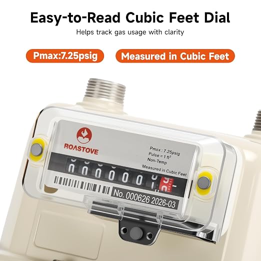 3/4" NPT Gas Submeter，Diaphragm Meter for Natural Gas, Propane Vapor, Air & Non-Corrosive Gases, Cubic Feet Readout, Aluminum Housing，Without Pulse Output