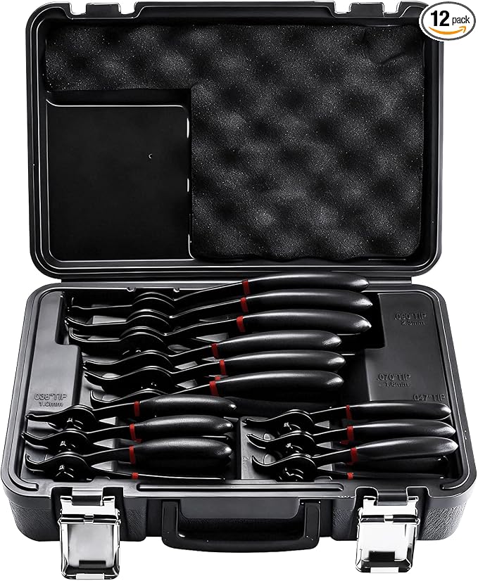 8MILELAKE 12pcs Snap Ring Plier Set, Internal & External Circlip Pliers Kit, Straight/Bent Jaw Tips for C-Clip Ring Remover