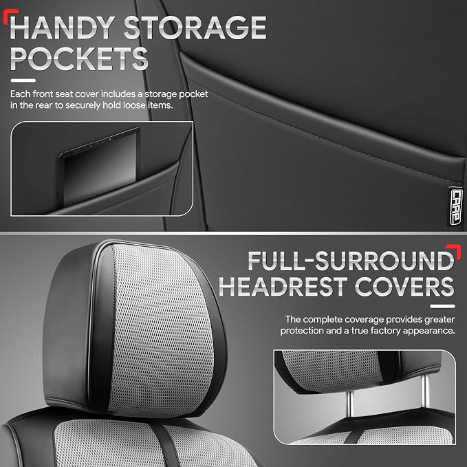 Sport Series Leatherette Front Row Set Seat Covers Universal for Cars Trucks SUV, Grey/Black, CA-SC-Sport-F-GY