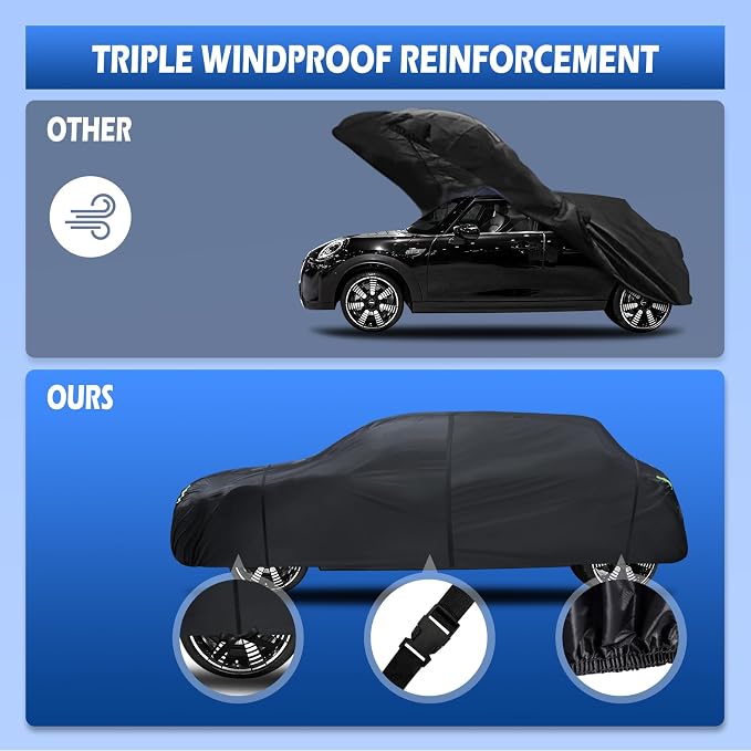6 Layers Car Cover Waterproof All Weather for Automobiles, Size A1 Universal Fit for Nissan Versa, Kia Rio, Hyundai Accent, Audi TT, Porsche 718, BMW Z4, etc (UP to 177 inch)