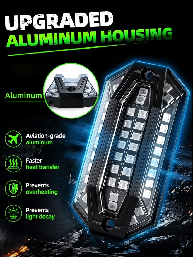 6 Pods RGB LED Rock Lights Aluminum 3D Multi-Sided Lighting w/Brake Turn Signal Reverse Mode, APP & Remote Control Music Voice Sync Underglow Lights for Trucks Offroad Utv Waterproof
