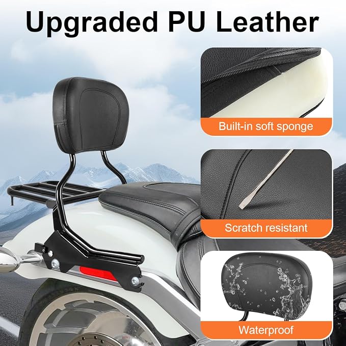 AUFER Rear Passenger Backrest Sissy Bar with Luggage Rack & Docking Hardware Kit Compatible With For 2018-UP Harley Softail Fat Boy FLFB FLFBS Breakout FXBR FXBRS