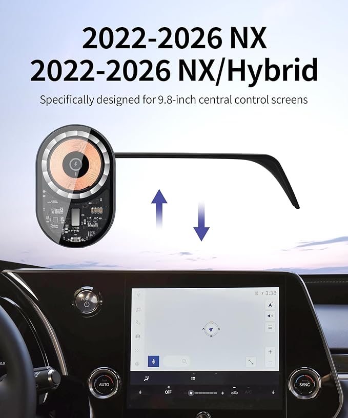 Wireless Charging Car Phone Holder for Lexus NX/NX Hybrid 2022-2026, 9.8" Screen Fixed Clip, 360° Rotation Car Phone Mount Compatible with MagSafe