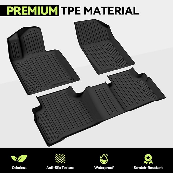 Tongama-Floor Mats for 2016-2020 Kia Sorento 7 Seats, All Weather TPE Floor Liners & 2nd Backrest Mats & Trunk Mat with Backrest Mat for Kia Sorento Waterproof Interior Accessories