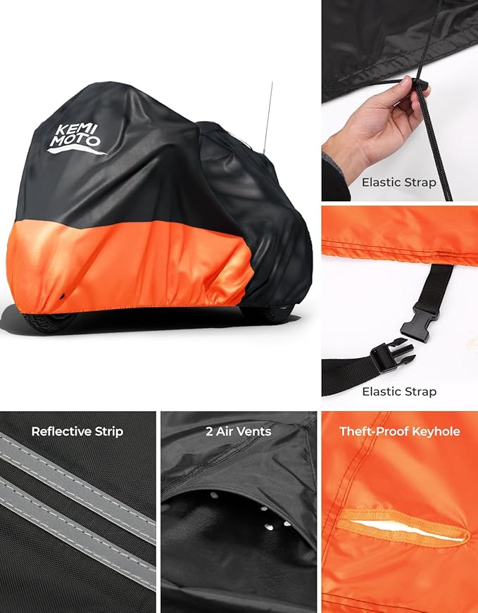 KEMIMOTO Heavy Duty 420D Motorcycle Trike Cover with Antenna Opening 3 Wheel Waterproof Cover Compatible with Trike Models Freewheeler, Tri Glide Outdoor All Weather Protect from Dust Sunlight Rain