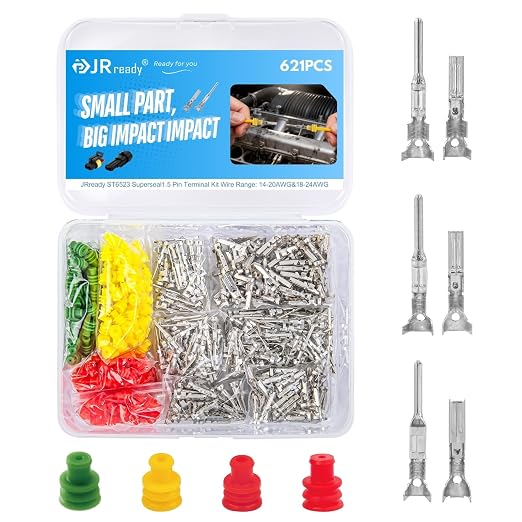 JRready ST6523 Pin Connector Kit Wire Seals Electrical Automotive Contact Male and Female Crimp Superseal 1.5 Terminal Waterproof Connector Pins Car Marine Truck 14-16AWG/16-18AWG/20-22AWG 621Pcs