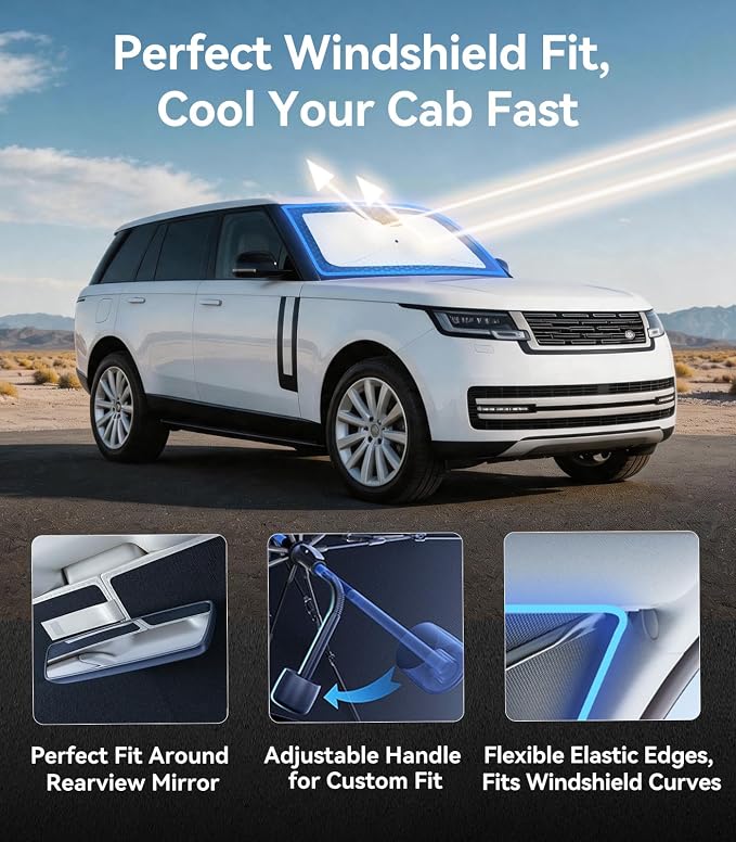 Nmoiss [Vinyl Coating Heat Shield] Windshield Sun Shade Umbrella Custom for Land Rover Range Rover, Protect Car from Sun Rays & Heat Damage Keep Cool and Protect Interior