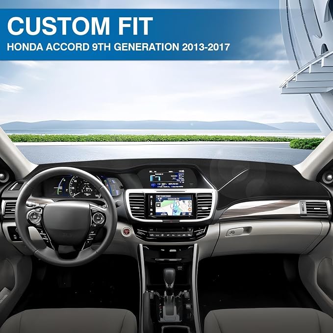 KUST Black Dash Cover for Honda Accord 2013 2014 2015 2016 2017 (LX, Sport, EX, EX-L, & Touring) Polyester Dashboard Cover Non-Slip Center Console Dash Cover Accessories for Honda Accord No Glare