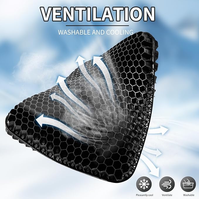Gel Seat Cushion for Long Sitting - 16.5" x 14.5" x 2.4" (Extra Thick＆Soft) Gel Cushion for People Over 185 lbs, Pressure Relief Cushion for Office Chair, Egg Cushions for Wheelchair, Gel Pad for Car