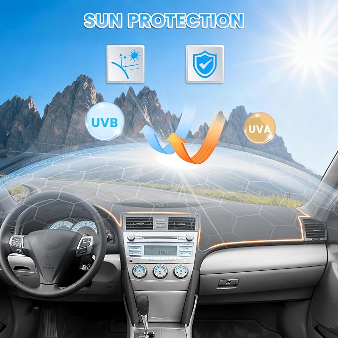 KUST Gray Dash Cover Compatible with Toyota Camry 2007-2011 Dashboard Cover Accessories for Camry Non-Slip Polyester Dashboard Mat Custom Fit Center Console Sunshield Protector No Glare