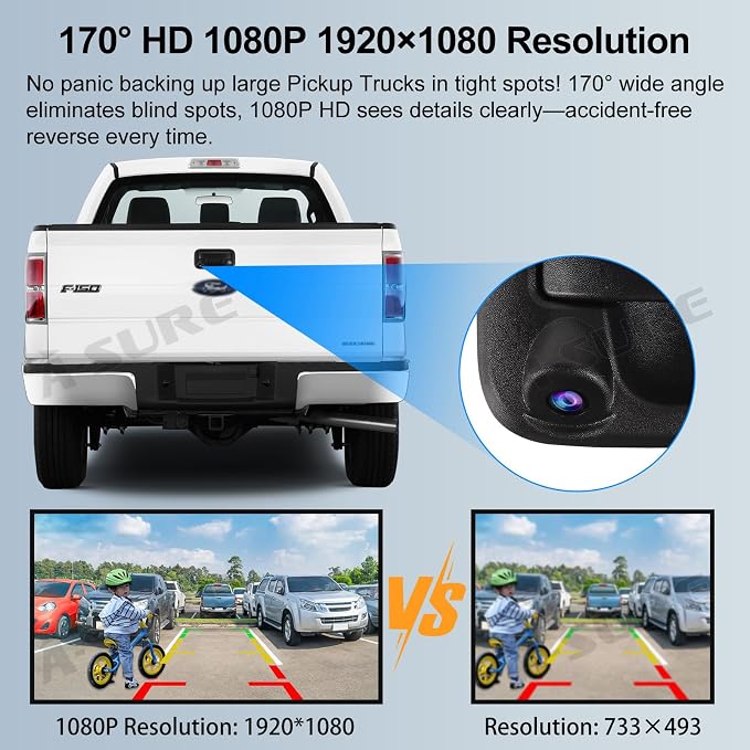 ASURE Tailgate Handle Backup Camera for 2004–2014 Ford F150, 2008–2016 F250 F350 F450 F550 – True 1080P HD Rear View Camera, 170° Wide Angle, OEM Replacement, Night Vision Waterproof, Easy Install