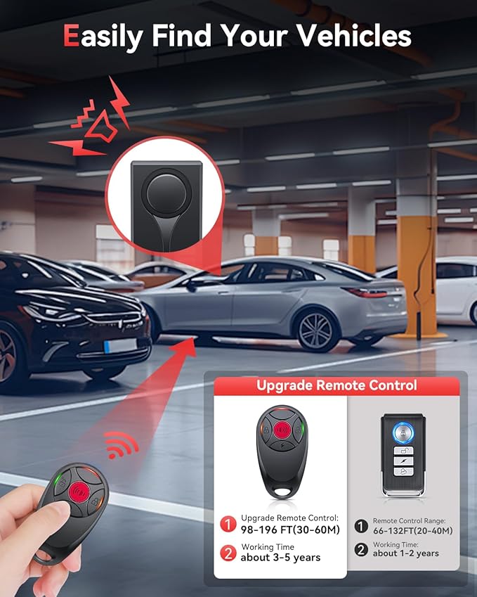 Car Vibration Sound & Light Alarm with Remote, ELECTOP 108dB Automobile Anti-Theft Vibration Alert, Anti-Theft LED Flashing Security Light Wireless Remote Vehicle Security Alert with 2pcs Alarm