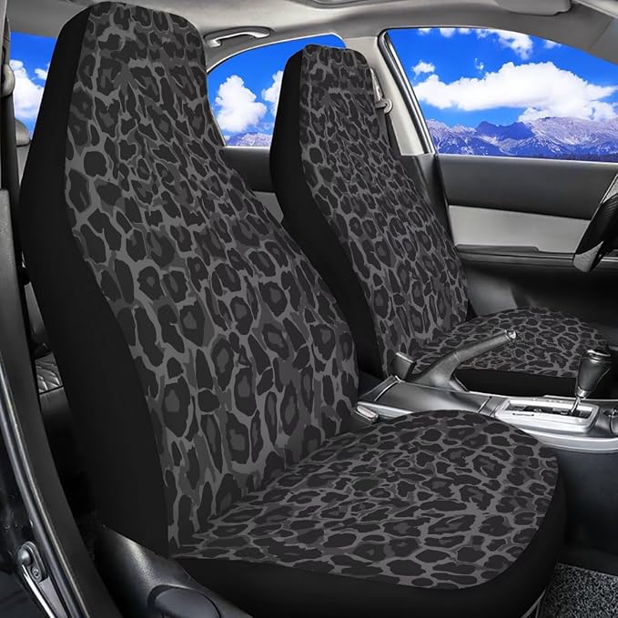 Black Leopard Print 11 Pack Car Seat Covers Full Set Front Seat Cover Car Steering Wheel Cover Auto Seat Belt Cover Gear Lever Cover Cars Rear View Mirror Cover for Cars SUV