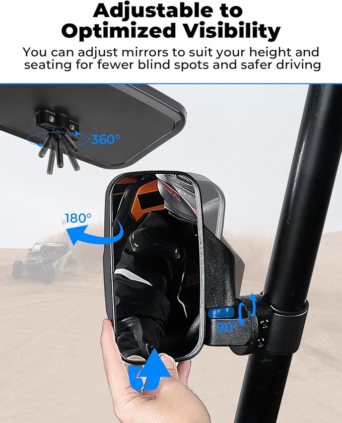 KEMIMOTO UTV Side Mirrors And Center Mirror with 1.6" to 2" Roll Bar Cage, Adjustable Rear View Side Mirrors Compatible with Polaris RZR, Zforce, Commander Maverick X3, Viking, Rhino, Teryx