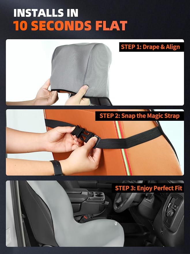 2 Pack Waterproof Car Seat Covers - Universal Fit Rubber Front Seat Protectors for SUVs, Sedans & Trucks - Non-Slip Backing for Fitness, Gym & Pets - Gray