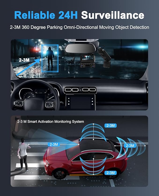 Dash Cam Hardwire Kit USB C Port,with Dual-Chip 360° Radar Sensor for 24H Parking Mode Dashcam, Dashboard Camera Car Charger Cable Kit 12V- 24V to 5V w/Fuse Kit, Low Voltage Protection (XJDCRL001)
