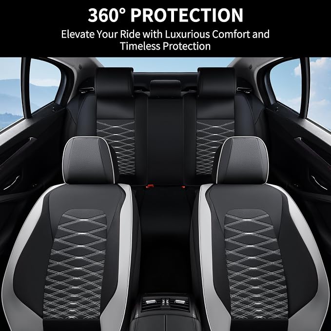 FLORICH Leather Seat Covers, Car Seat Covers Full Set, Car Seat Protector Waterproof, Front and Rear Seat Covers for Cars, Automotive Seat Covers Universal Fit for Most Cars SUV Truck - Gray&Black