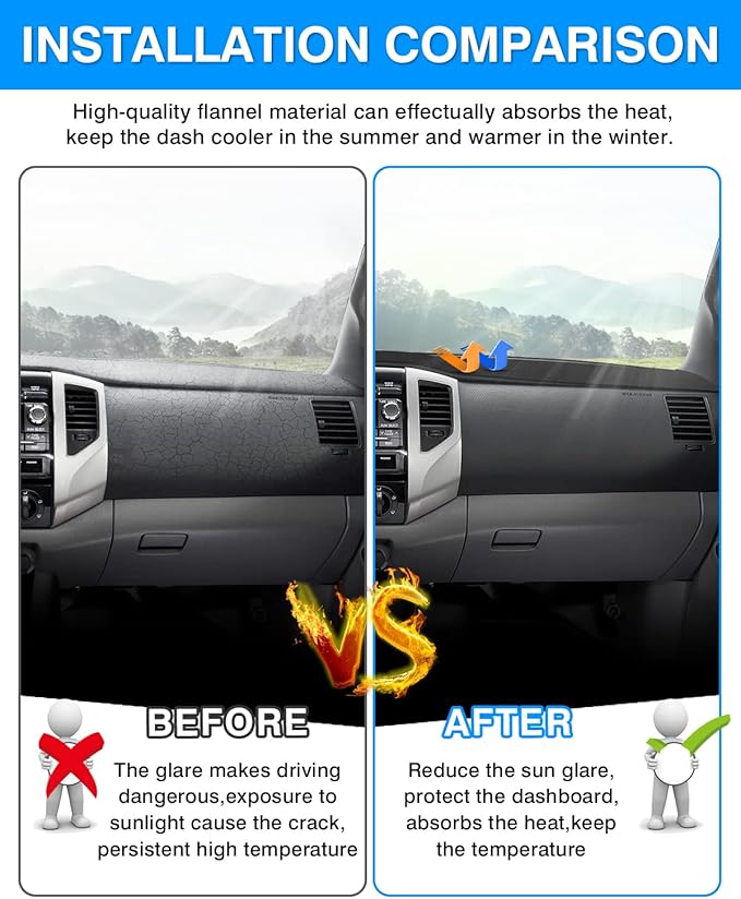 Autorder Dashboard Cover Mat for 2005-2015 Toyota Tacoma Pickup Accessories Dash Cover Flannel Dash Mat Sunshade Glare UV Rays Protector