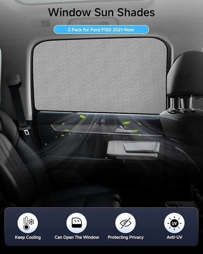 Car Window Shade for Ford F150 2021-Now,2 Pack UV & Glare Protection, Breathable Privacy Screen, Insect & Bug Blocker Magnetic Mesh Side Rear Sun Shades for Baby Camping, Napping & Travel