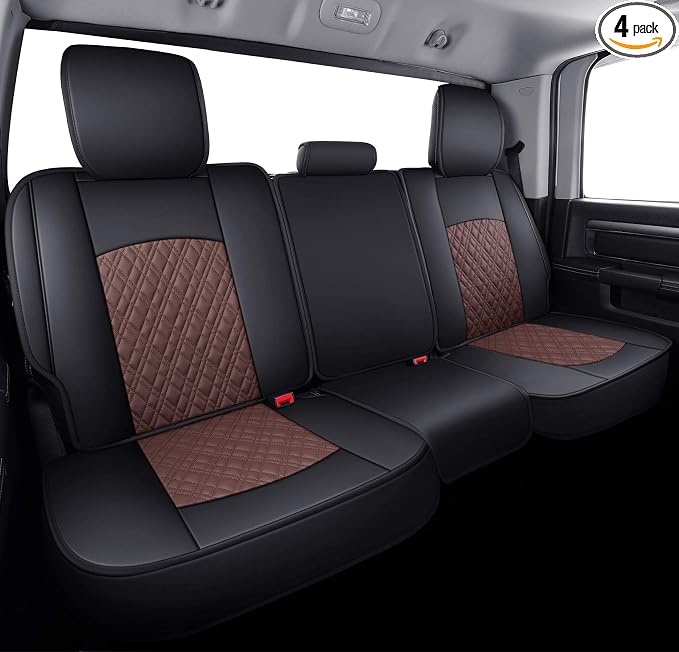 YIERTAI Car Seat Covers for Dodge Ram Fit 2009-2026 1500 2010-2026 2500 3500 Classic Bighorn Longhorn Laramie Tradesman Truck Brown Rear