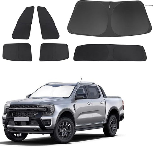 Windshield Sun Shade Foldable Full Windows Coverage Custom Fit for 2019-2024 Fo-rd Ranger Accessories Car Window Shades Block Sun UV Rays Privacy Protection 6PCS