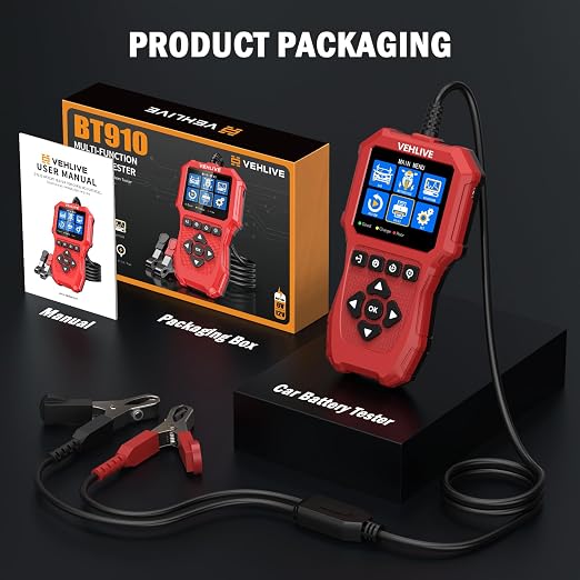 Car Battery Tester 6V 12V with Lithium Battery Testing, VEHLIVE BT910 5-3000CCA Battery Load Tester, Automotive Alternator Tester Charging Cranking System Tester for Car Truck Motorcycle SUV ATV Boat