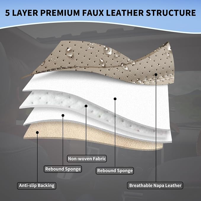 Leather Car Seat Covers Full Set Breathable Automotive Seat Covers Waterproof Seat Protectors Fit for Most Automotive Cars SUV Trucks Vehicle (Beige, Full Set)