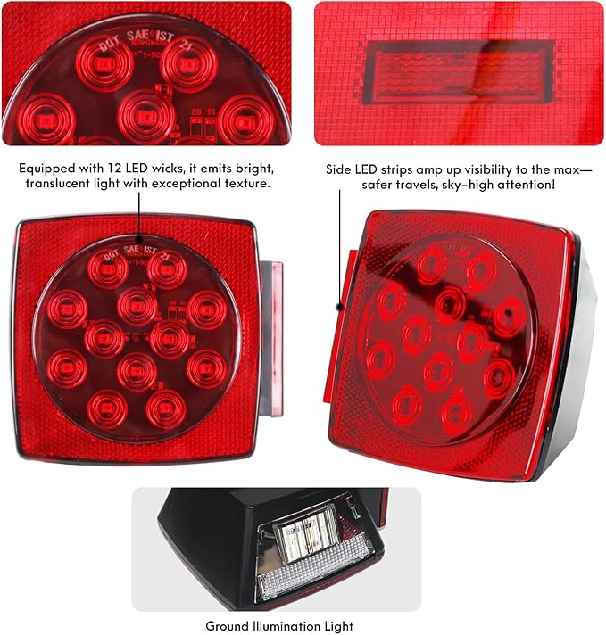 Submersible LED Trailer Light Kit, IP67 12V DOT Stop Brake Tail Turn Signal Lights with 25ft Wiring Harness, Marine Boat Trailer Lights for Utility RV Truck, Luces para Trailas Under 80"